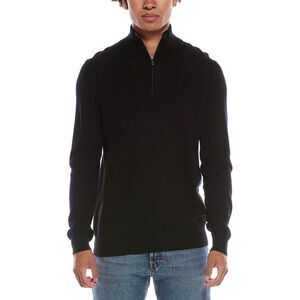 Amicale Cashmere Mens  1/4-Zip Cashmere Sweater, Black